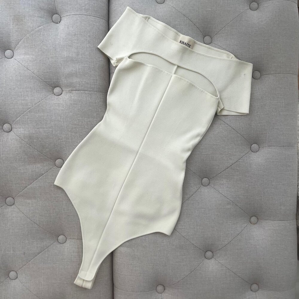 KHAITE - Talie Cutout Ribbed Stretch-Knit Bodysuit - White/Ivory - Size XS